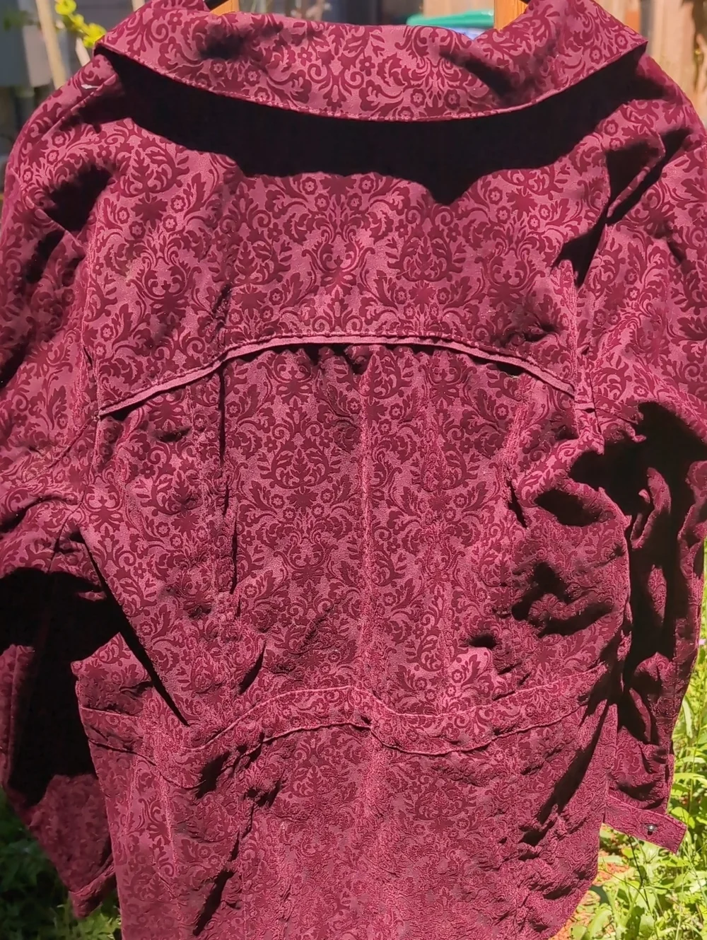 Deep Red Velvet Embossed CJ Banks Maroon Damask Zip-Up Jacket